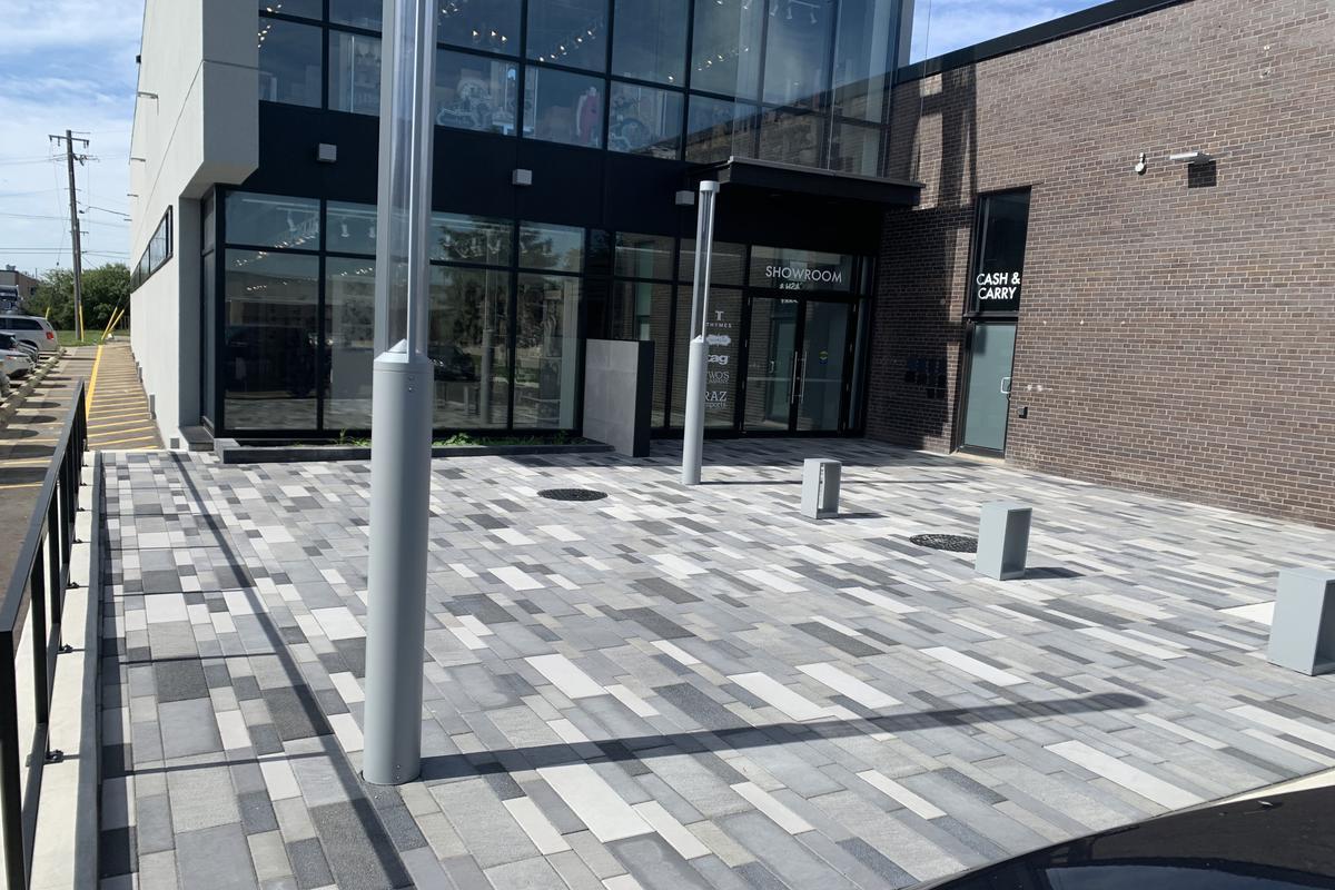 New interlocking entrance pavers at a commercial showroom