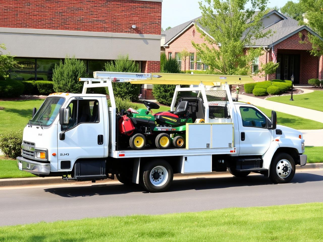 Landscaping truck with equipment at a condominium property