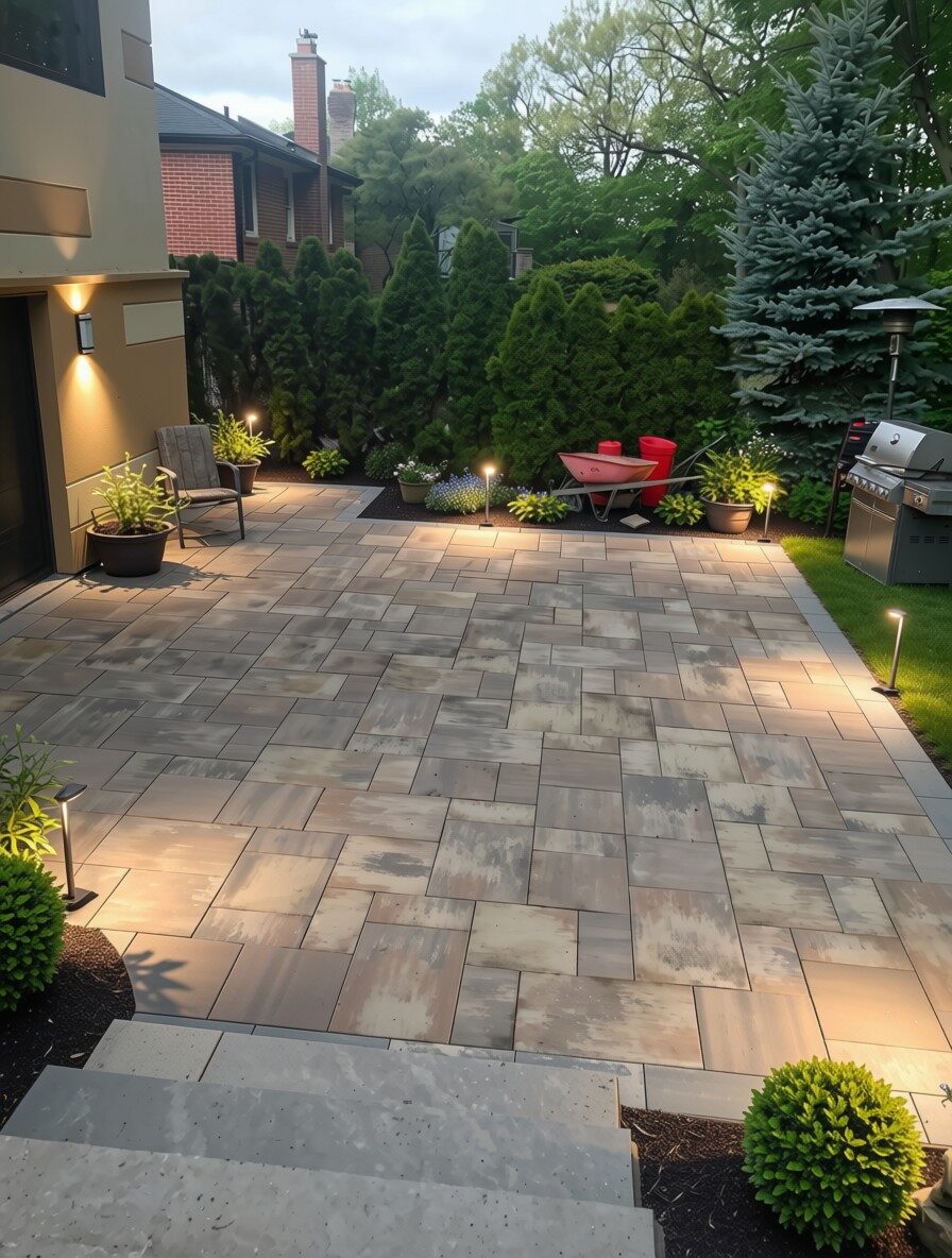Interlocking paver patio and backyard hardscaping built by Ramirez Landscaping in Vaughan, ON