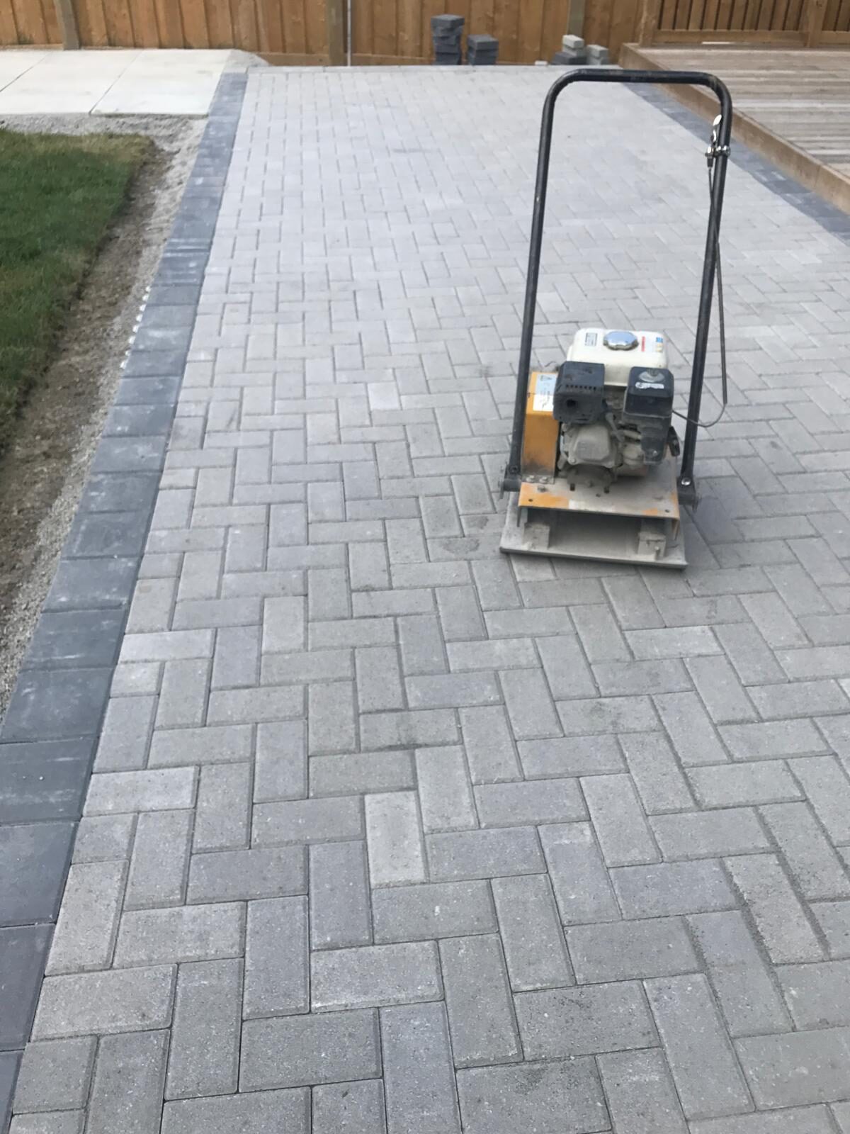 Interlocking paver patio and backyard hardscaping built by Ramirez Landscaping in Vaughan, ON